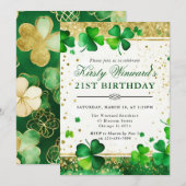 Waterverf Green en Gold Shamrock 21e verjaardag Kaart (Voorkant / Achterkant)