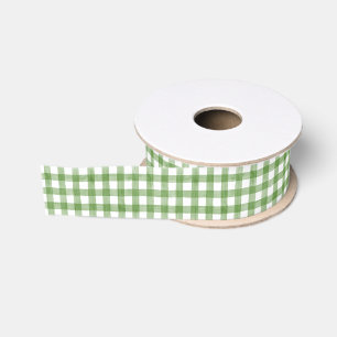 Waterverf Green en White Gingham Grosgrain Lint