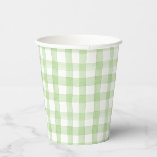 Waterverf Green en White Gingham Papieren Bekers (Rechts)