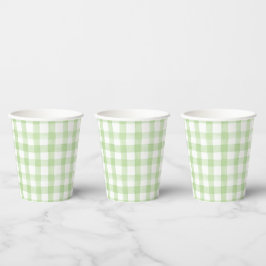 Waterverf Green en White Gingham Papieren Bekers