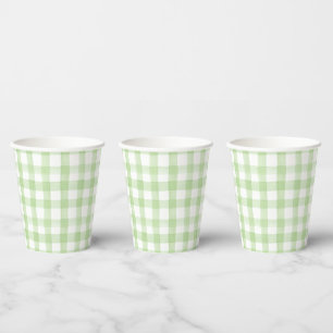 Waterverf Green en White Gingham Papieren Bekers