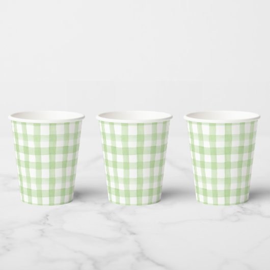 Waterverf Green en White Gingham Papieren Bekers (Multi)