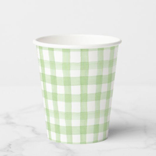 Waterverf Green en White Gingham Papieren Bekers (Voorkant)