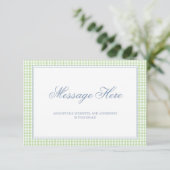 Waterverf Green en White Gingham Wedding Informatiekaartje (Staand voorkant)