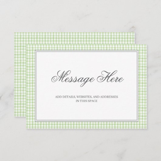 Waterverf Green en White Gingham Wedding Informatiekaartje (Voorkant / Achterkant)