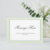 Waterverf Green en White Gingham Wedding Informatiekaartje (Staand voorkant)