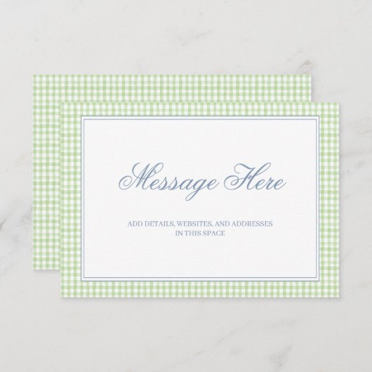 Waterverf Green en White Gingham Wedding Informatiekaartje (Voorkant / Achterkant)