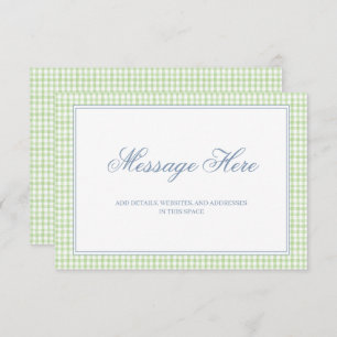 Waterverf Green en White Gingham Wedding Informatiekaartje