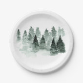 Waterverf Green en White Trees Woodland Rustic Papieren Bordje (Voorkant)