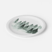 Waterverf Green en White Trees Woodland Rustic Papieren Bordje (Gekanteld)