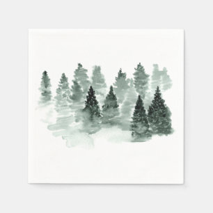 Waterverf Green en White Trees Woodland Rustic Servet