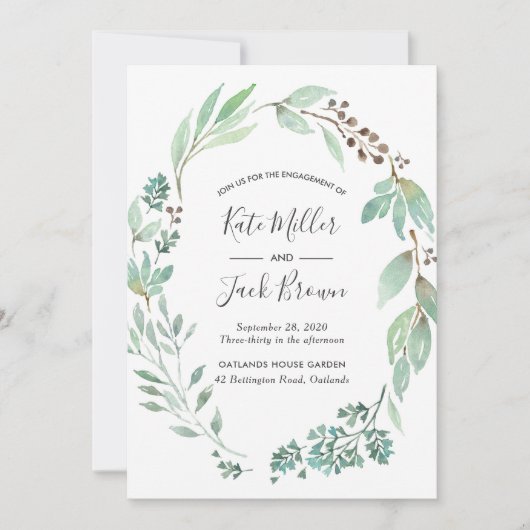 Waterverf Green Engagement Party uitnodiging (Voorkant)