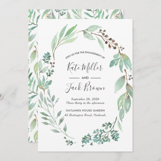 Waterverf Green Engagement Party uitnodiging (Voorkant / Achterkant)