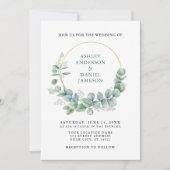 Waterverf Green Eucalyptus Gold Wedding Kaart (Voorkant)