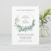 Waterverf Green Eucalyptus Gold Wedding Kaart (Staand voorkant)