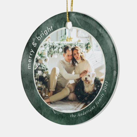 Waterverf Green Family Foto | Merry en Bright C Keramisch Ornament (Links)
