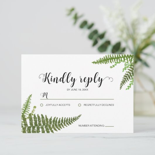 Waterverf Green Fern Leaf Wedding Verloving RSVP (Staand voorkant)