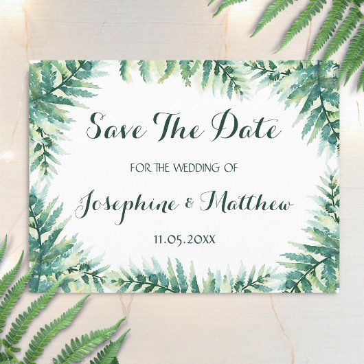 Waterverf Green Fern Save the Date Aankondigingskaart