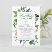 Waterverf Green First Holy Communion Silver Kaart (Staand voorkant)