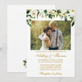 Waterverf Green Floral Foto Weddenschap Gold Kaart (Voorkant / Achterkant)