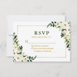 Waterverf Green Floral Gold Lijst Wedding RSVP Kaartje