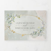 Waterverf Green Floral Gold Oval Lijst Drieluik Uitnodiging (Cover)