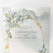 Waterverf Green Floral Gold Oval Lijst Drieluik Uitnodiging (Binnenzijde eerst)