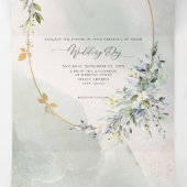 Waterverf Green Floral Gold Oval Lijst Drieluik Uitnodiging (Binnenkant midden)