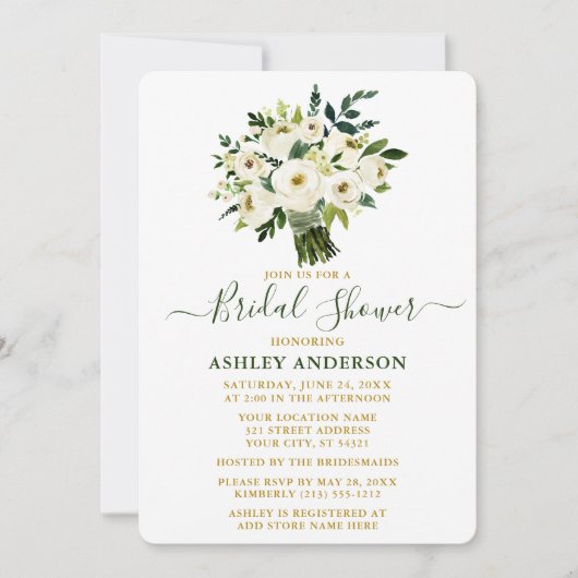 Waterverf Green Floral Gold Vrijgezellenfeest Kaart (Voorkant)