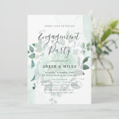Waterverf Green Flowers Engagement Party Kaart (Staand voorkant)