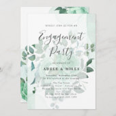 Waterverf Green Flowers Engagement Party Kaart (Voorkant / Achterkant)