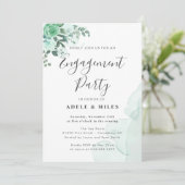 Waterverf Green Flowers Engagement Party Kaart (Staand voorkant)