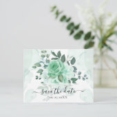 Waterverf Green Flowers Save the Date Briefkaart (Staand voorkant)