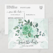 Waterverf Green Flowers Save the Date Briefkaart (Voorkant / Achterkant)