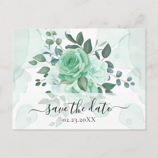 Waterverf Green Flowers Save the Date Briefkaart (Voorkant)