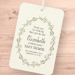 Waterverf Green Foliage Baby shower Party Favor Luchtverfrisser<br><div class="desc">Het ontwerp is samengesteld uit serif en playful krullende manuscripttypografie op een witte achtergrond die met waterverf groene groene bladbladbladeren botanicals wordt gevuld. Het ontwerp is modern,  eenvoudig,  leuk en organisch. Hier te vinden op: http://www.zazzle.com/store/selectpartysupplies</div>
