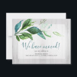 Waterverf Green Foliage Bewegende Aankondiging<br><div class="desc">Deel uw nieuwe adres met tijdloze stijl met behulp van deze platte waterverf groen gebladerte bewegende aankondigingskaart. Met met de hand geschilderd groen en schone moderne typografie, is dit elegante ontwerp perfect voor nieuwe huiseigenaren, sluitingen van onroerend goed of housewarming mailers. Professioneel afgedrukt op premium platte kaartvoorraad, het is volledig...</div>