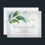 Waterverf Green Foliage Bewegende Aankondiging<br><div class="desc">Deel uw nieuwe adres met tijdloze stijl met behulp van deze platte waterverf groen gebladerte bewegende aankondigingskaart. Met met de hand geschilderd groen en schone moderne typografie, is dit elegante ontwerp perfect voor nieuwe huiseigenaren, sluitingen van onroerend goed of housewarming mailers. Professioneel afgedrukt op premium platte kaartvoorraad, het is volledig...</div>