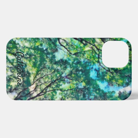 Waterverf Green Forest Monogram iPhone Hoesje (Achterkant horizontaal)