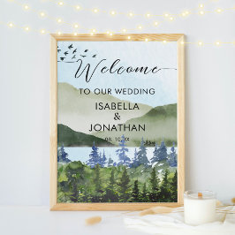 Waterverf Green Forest Mountain bruiloft welkom Poster