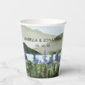Waterverf Green Forest Mountain buitenshuis bruilo Papieren Bekers (Achterkant)
