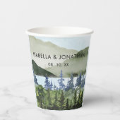 Waterverf Green Forest Mountain buitenshuis bruilo Papieren Bekers (Voorkant)