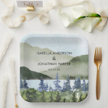 Waterverf Green Forest Mountain buitenshuis bruilo