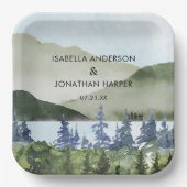 Waterverf Green Forest Mountain buitenshuis bruilo Papieren Bordje (Voorkant)