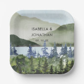 Waterverf Green Forest Mountain buitenshuis bruilo Papieren Bordje (Voorkant)