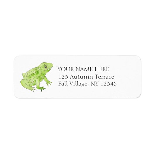 Waterverf Green Frog Handgeschilderde Natuur Adres Etiket (Voorkant)