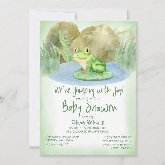 Waterverf Green Frog op Lily Pad Baby shower Kaart (Voorkant)