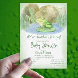Waterverf Green Frog op Lily Pad Baby shower Kaart