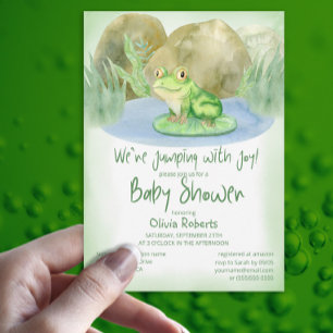 Waterverf Green Frog op Lily Pad Baby shower Kaart