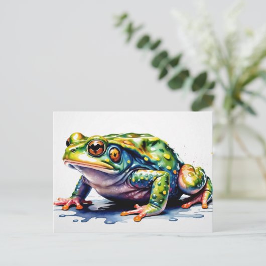 Waterverf Green Frog, Schattigee kleurrijke pad Briefkaart (Staand voorkant)
